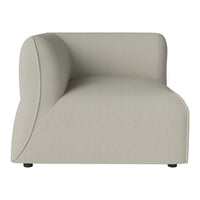 Curved beige sofa with a smooth, modern design, ideal for contemporary living spaces.