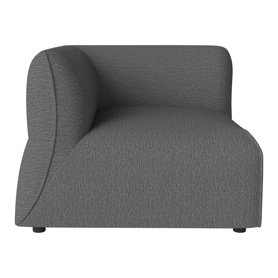 Modern gray upholstered chair with a textured pattern and sleek, curved design. Perfect for contemporary spaces.