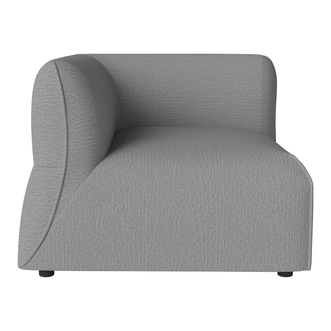 Gray modular sofa with a textured, woven pattern, featuring a sleek, modern design and rounded edges.