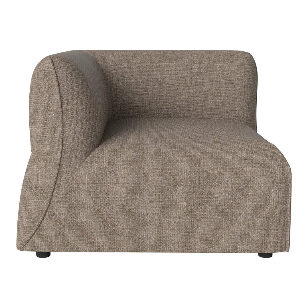 Brown textured lounge chair with curved back and smooth upholstery. Ideal for modern living spaces.