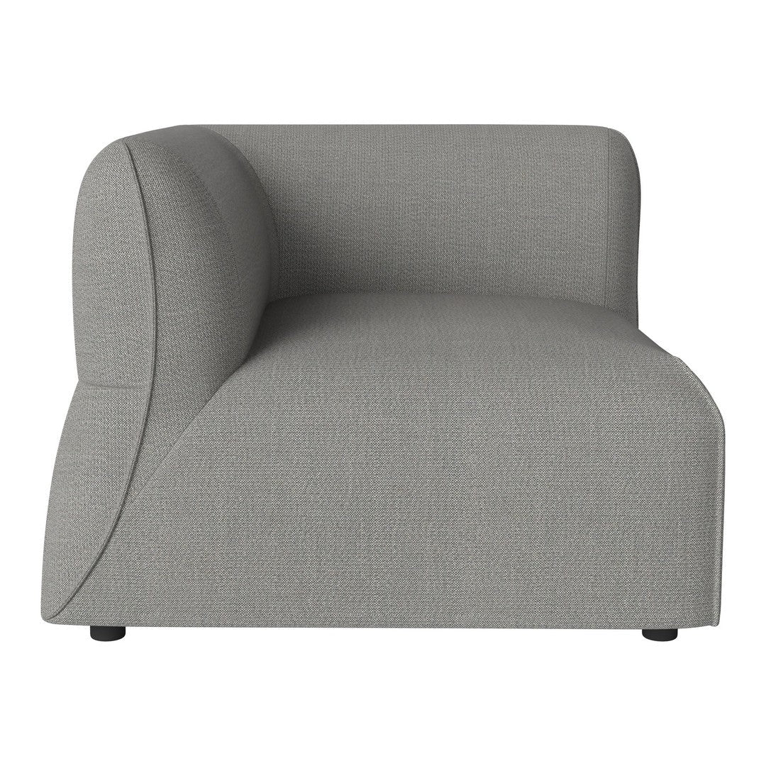 Modern gray fabric accent chair with a sleek, curved design and subtle texture for stylish home decor.