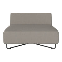 Light gray upholstered chair with minimalist design and black metal legs, perfect for modern decor.