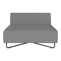 Gray modern upholstered chair with a sleek, minimalist design and black metal base. Perfect for contemporary spaces.