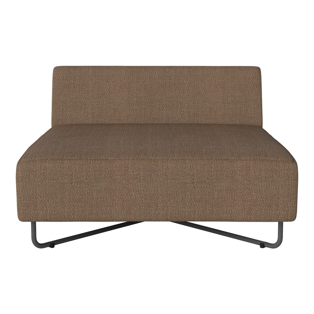 Brown textured upholstery sofa with a sleek design and minimalist black metal legs, perfect for modern decor.