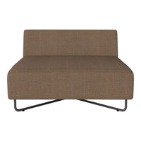 Brown textured upholstery sofa with a sleek design and minimalist black metal legs, perfect for modern decor.