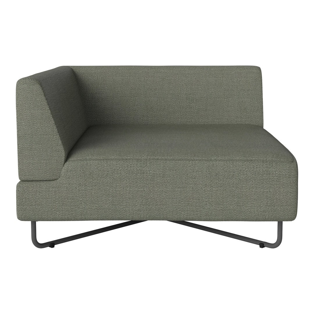 Grey textured sectional couch with minimalist design and a sleek metal base. Perfect for modern living spaces.