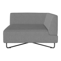 Gray upholstered corner sofa with a minimalist design and sleek metal legs. Perfect for modern interiors.