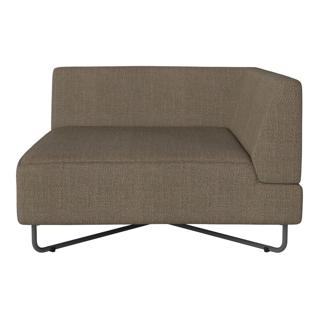Brown fabric sectional sofa with a modern design and a smooth, textured pattern. Sleek metal legs for support.