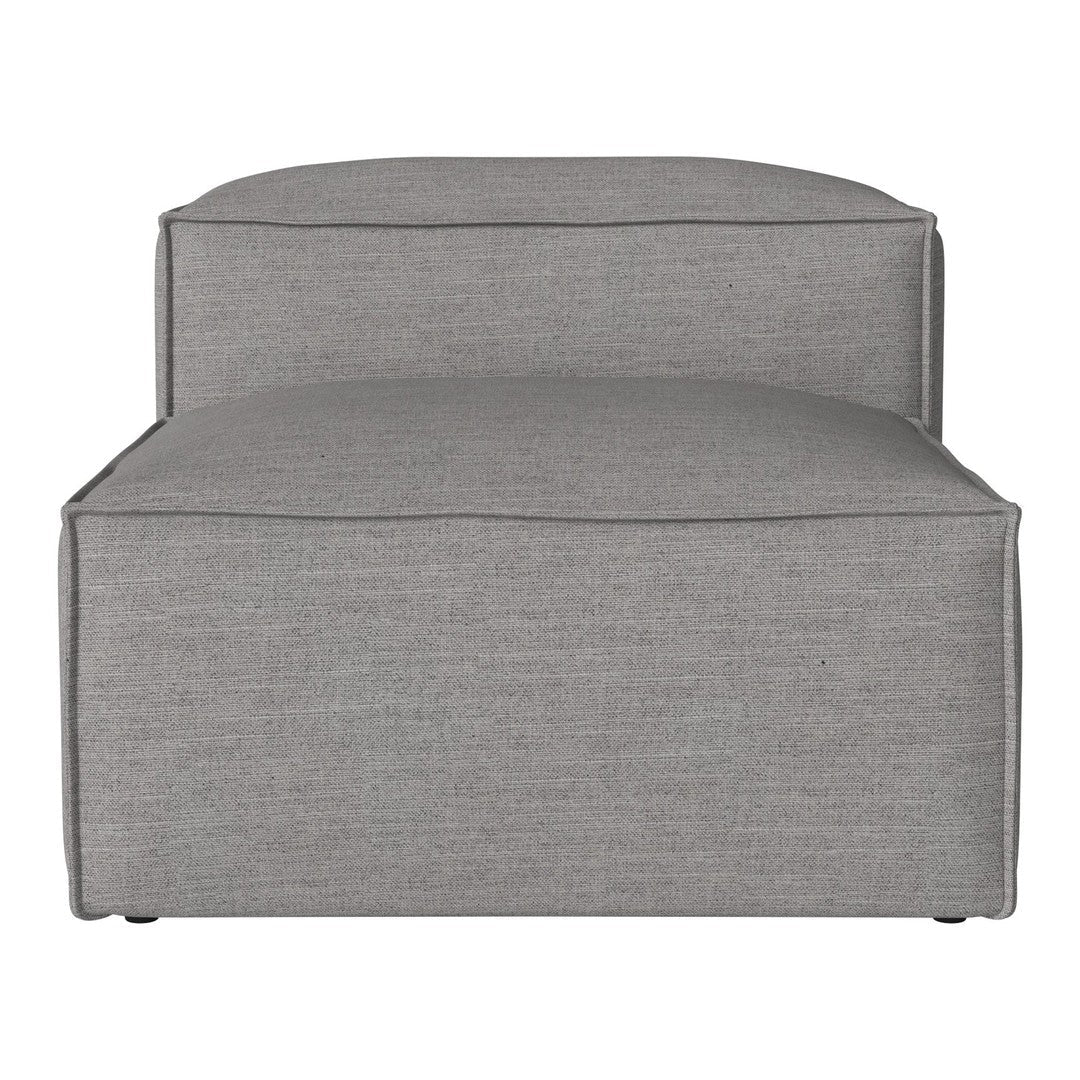 Gray fabric ottoman with a smooth, uniform texture and minimalist design. Ideal for modern living spaces.
