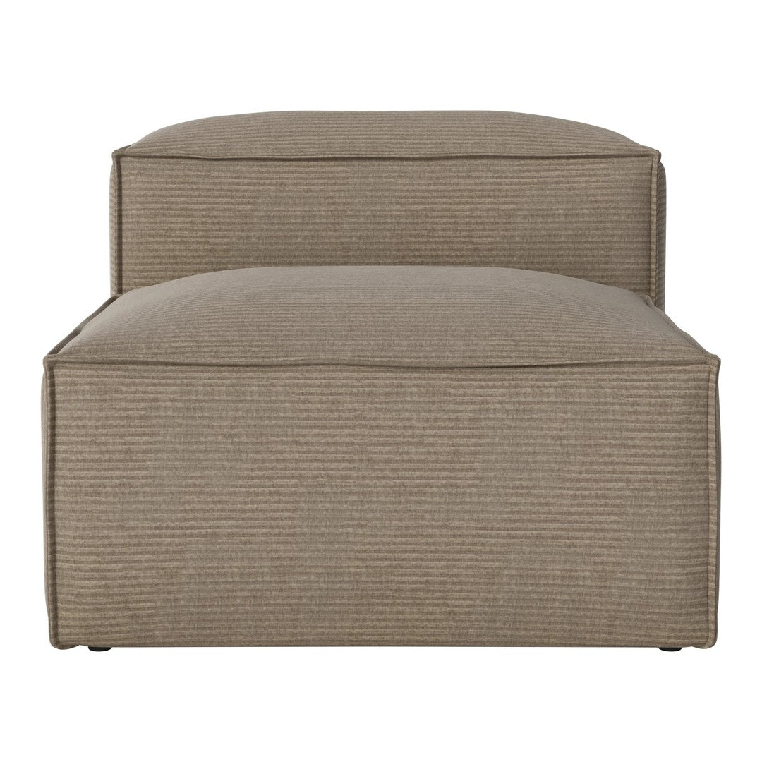 Brown striped ottoman with a sleek, modern design, featuring textured fabric and clean lines.