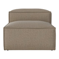 Brown striped ottoman with a sleek, modern design, featuring textured fabric and clean lines.