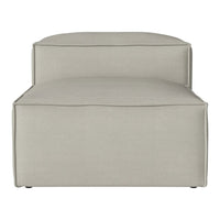 Light gray upholstered ottoman with subtle texture and minimalist design, perfect for any modern decor.