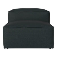Black upholstered chair with a textured fabric and minimalist design, ideal for modern decor.