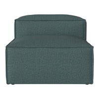 Teal upholstered chair with a textured pattern, featuring a minimalist design and clean lines. Perfect for modern decor.