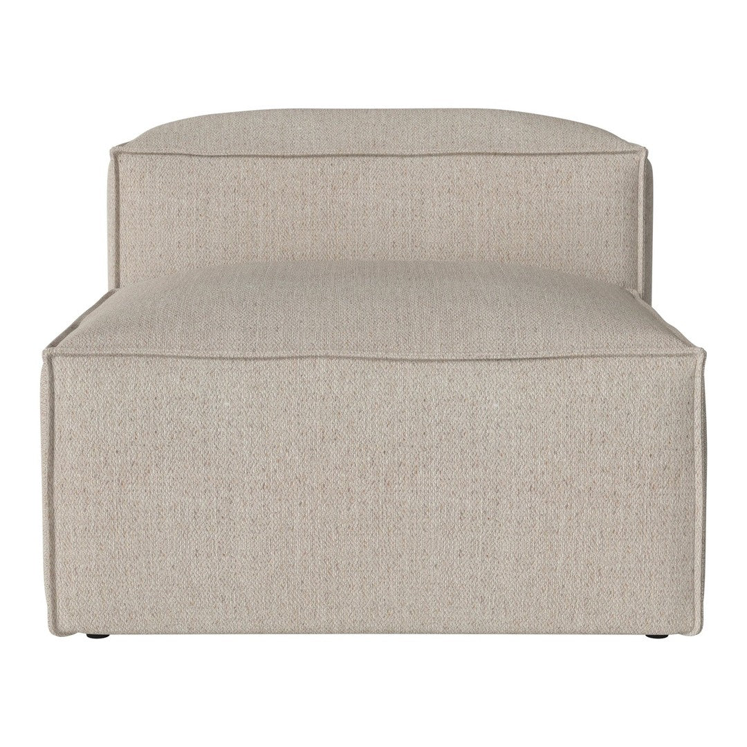 Beige upholstered accent chair with a subtle textured pattern. Modern design with clean lines and rounded edges.