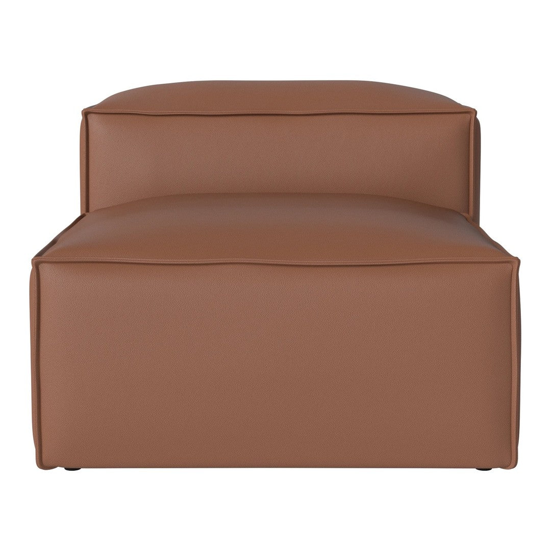 Brown leather lounge chair with a sleek, minimalist design and smooth, solid color upholstery.