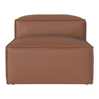 Brown leather lounge chair with a sleek, minimalist design and smooth, solid color upholstery.