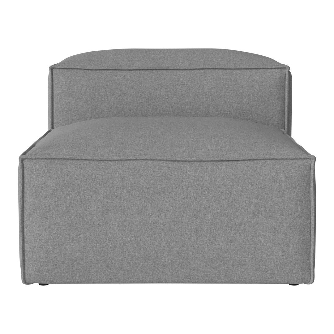 Gray upholstered ottoman with a sleek, modern design and minimalist pattern. Ideal for versatile decor.