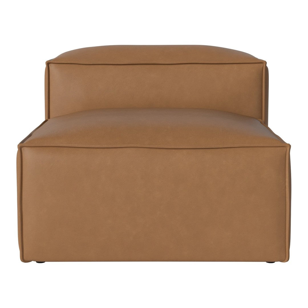 Brown faux leather ottoman with a smooth, minimalist design and clean edges. Perfect for modern interiors.