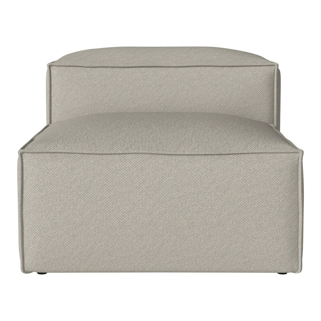 Light beige upholstered ottoman with clean lines and a minimalist design, perfect for modern interiors.
