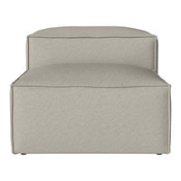 Light beige upholstered ottoman with clean lines and a minimalist design, perfect for modern interiors.