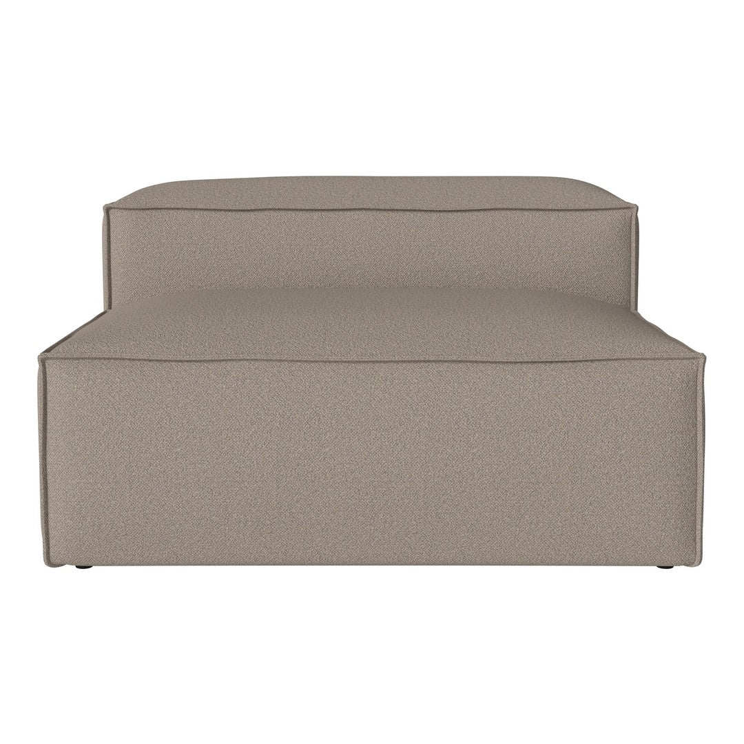 Taupe upholstered lounge chair with a smooth, solid texture and subtle contemporary design. Ideal for modern decor.