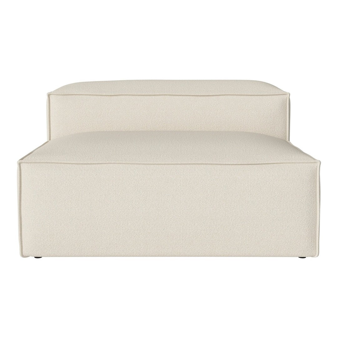 Neutral cream upholstered ottoman with solid color and clean, modern lines. Perfect for versatile interior styling.