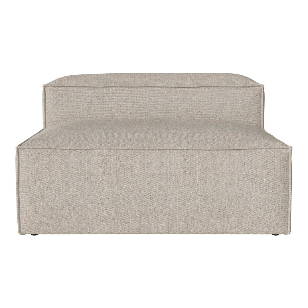 Beige fabric lounge chair with a sleek, minimalist design and subtle texture. Ideal for modern interiors.
