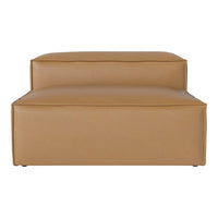 Tan leather lounge chair with a sleek, minimalist design and smooth, matte texture. Perfect for modern decor.