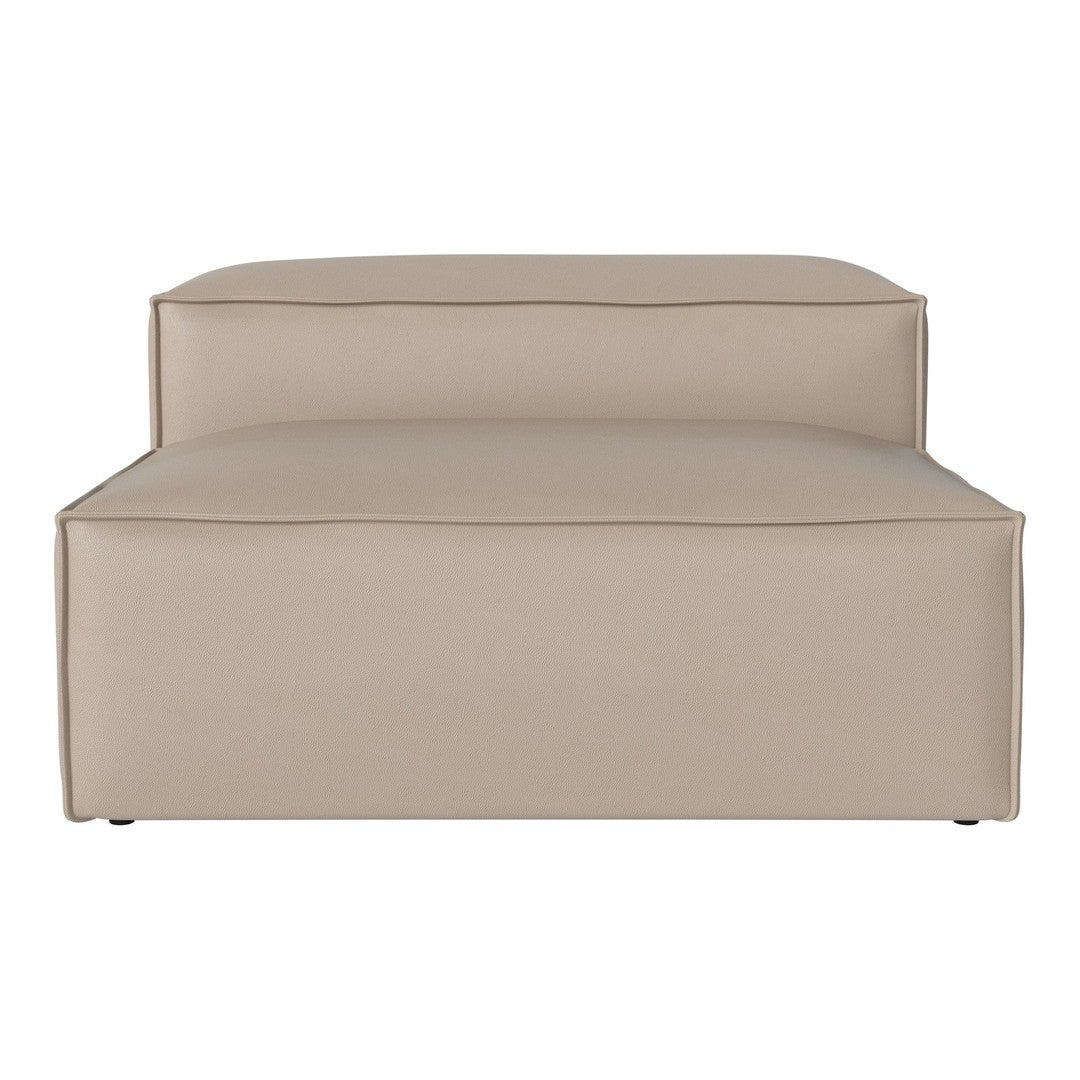 Beige upholstered modular sofa section with a minimalist design and smooth texture. Perfect for modern decor.