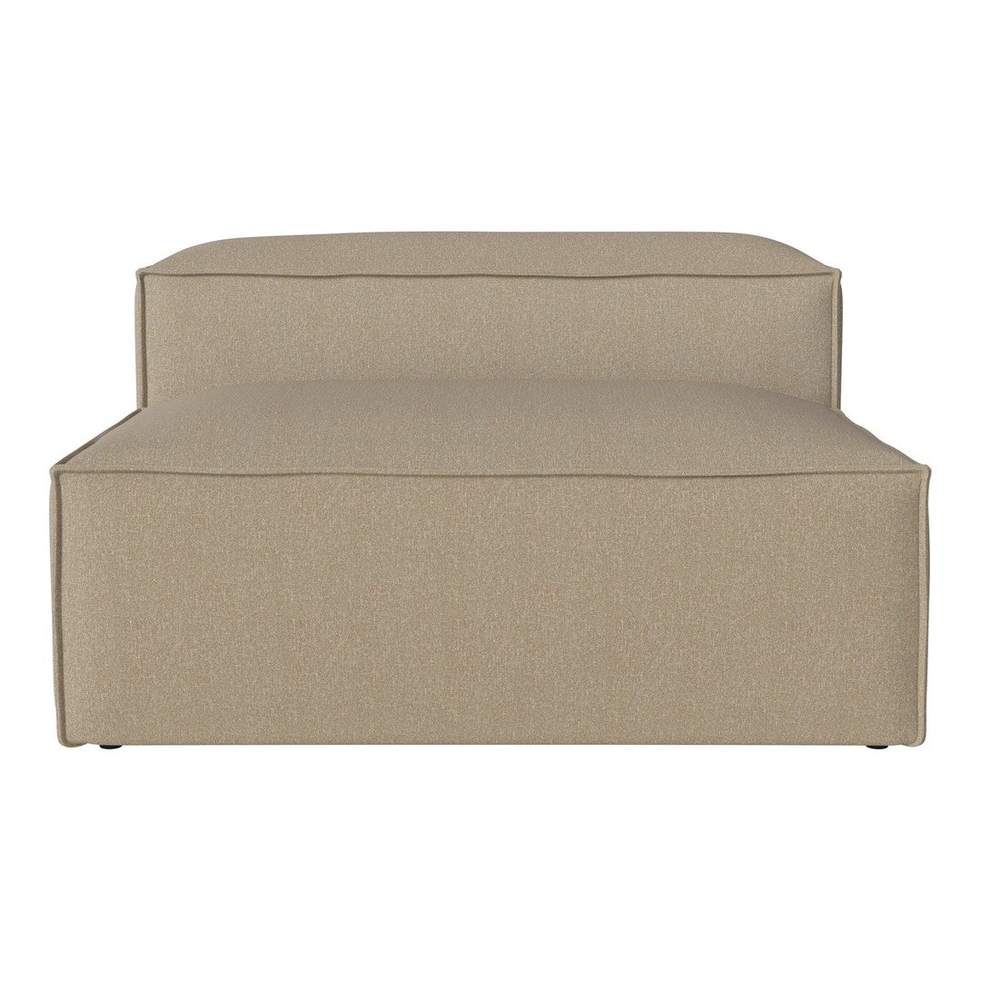 Beige upholstered ottoman with smooth fabric and minimalist design. Versatile color for any decor style.