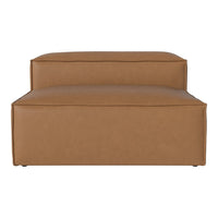 "Sleek, modern sofa in rich caramel color with smooth, minimalist design and no patterns."