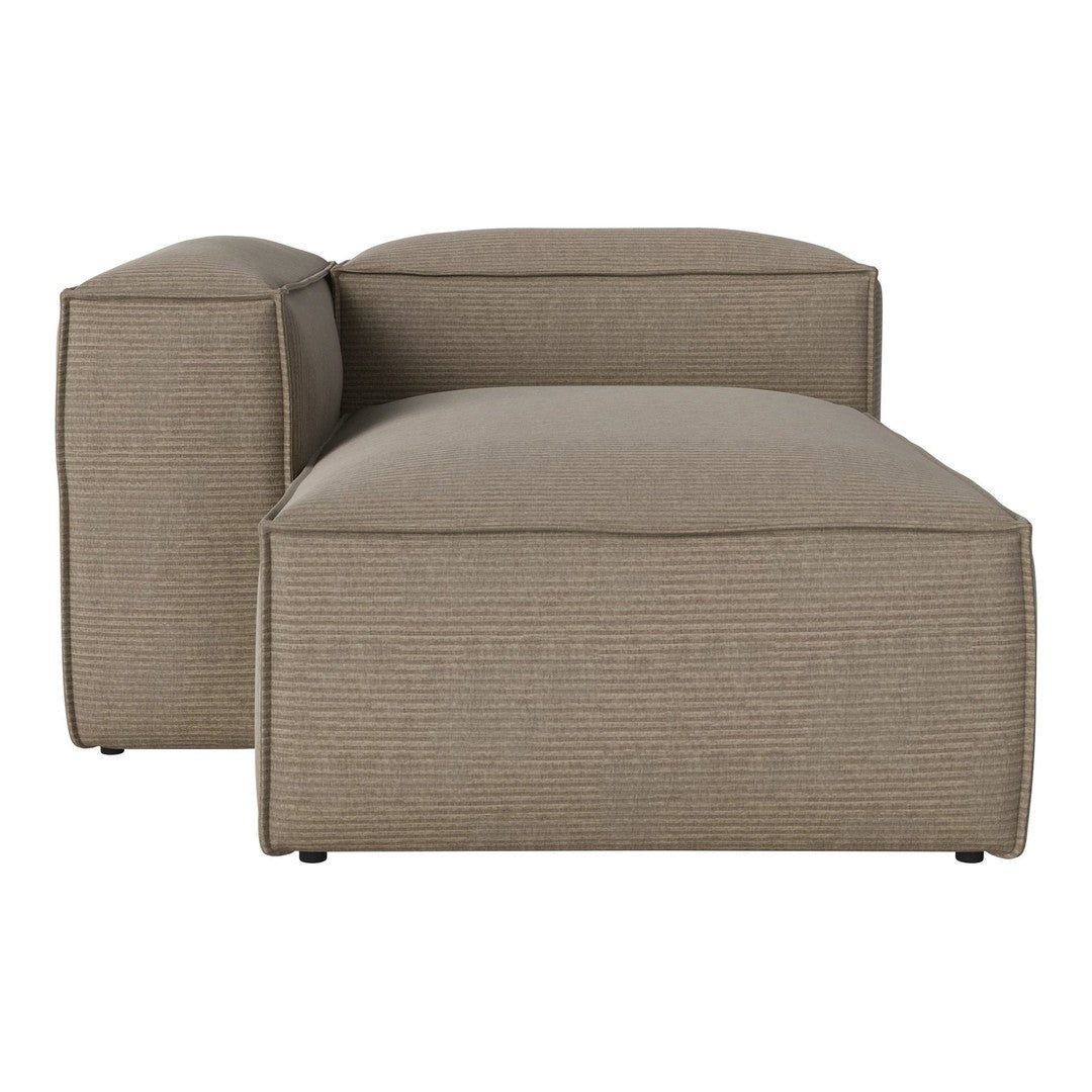 Beige striped chaise lounge with a sleek, modern design and clean lines. Perfect for contemporary home decor.