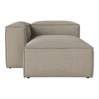 Beige upholstered chaise lounge with subtle horizontal stripes, offering a modern and stylish touch to any space.