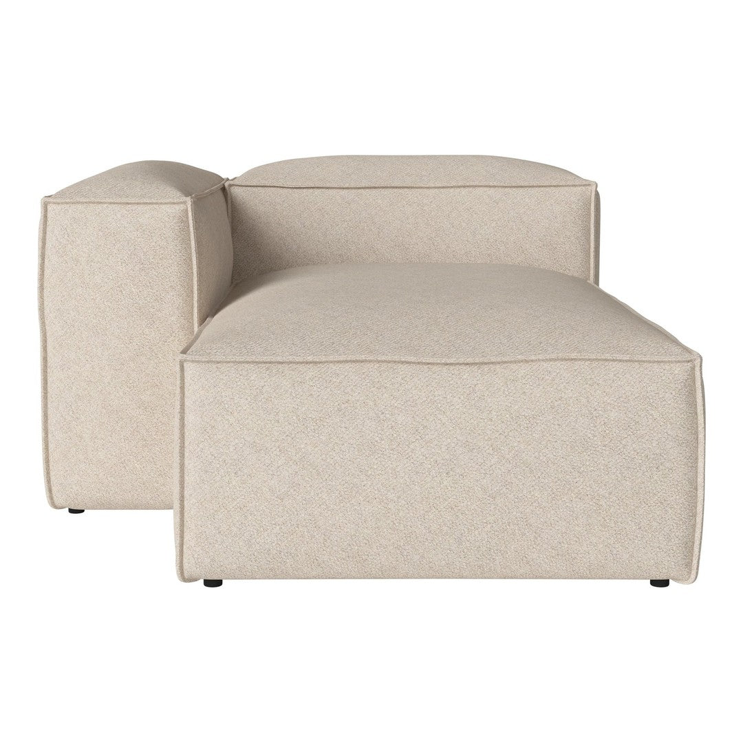 Beige upholstered modular sofa section with a smooth, textured fabric and clean, modern lines. Perfect for any decor.