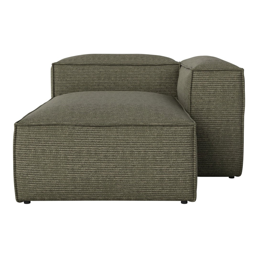 Olive green chaise lounge with a textured stripe pattern, offering a modern and stylish accent for any living space.