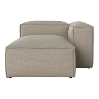 "Beige striped chaise lounge with a modern design and textured fabric, ideal for contemporary decor."
