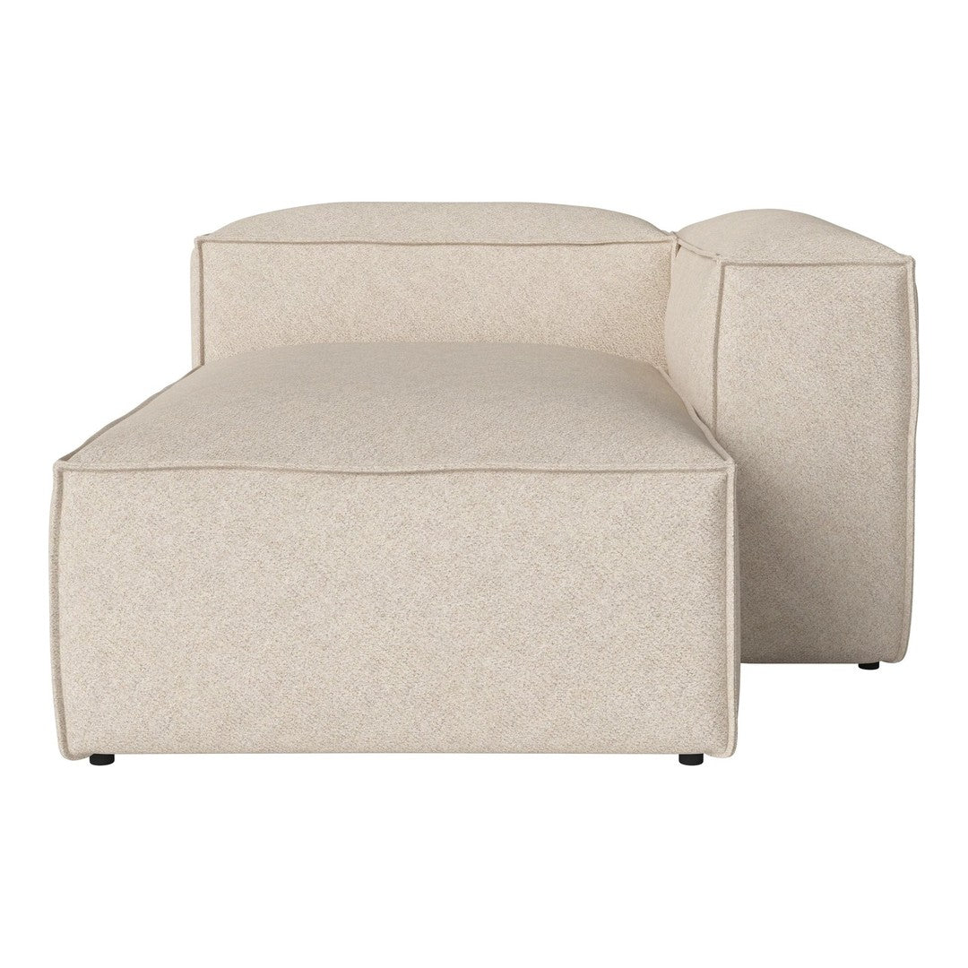 Beige textured chaise lounge with smooth, modern lines and a minimalist design.
