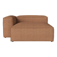 Brown fabric chaise lounge with a textured pattern and clean, modern lines. Perfect for contemporary living spaces.