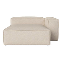 Beige textured fabric chaise lounge with clean lines and minimalist design. Ideal for modern living spaces.
