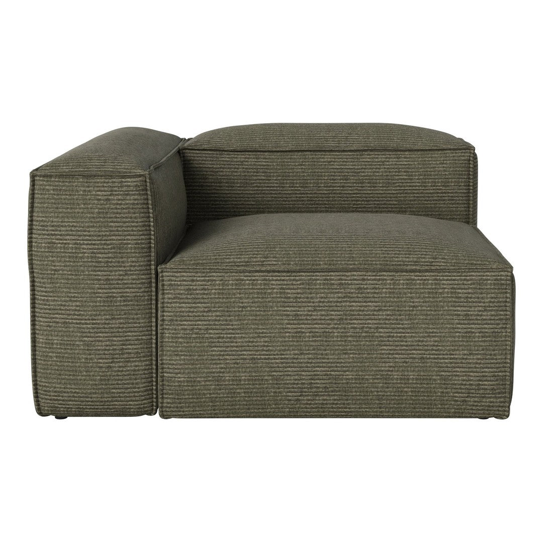 Olive green striped sectional sofa with a modern, minimalist design and clean lines for contemporary spaces.