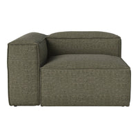 Olive green striped sectional sofa with a modern, minimalist design and clean lines for contemporary spaces.