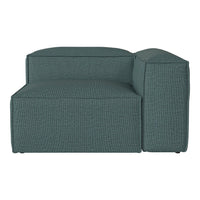 Teal woven fabric sectional sofa with a textured finish, featuring a minimalist design and a modern look.