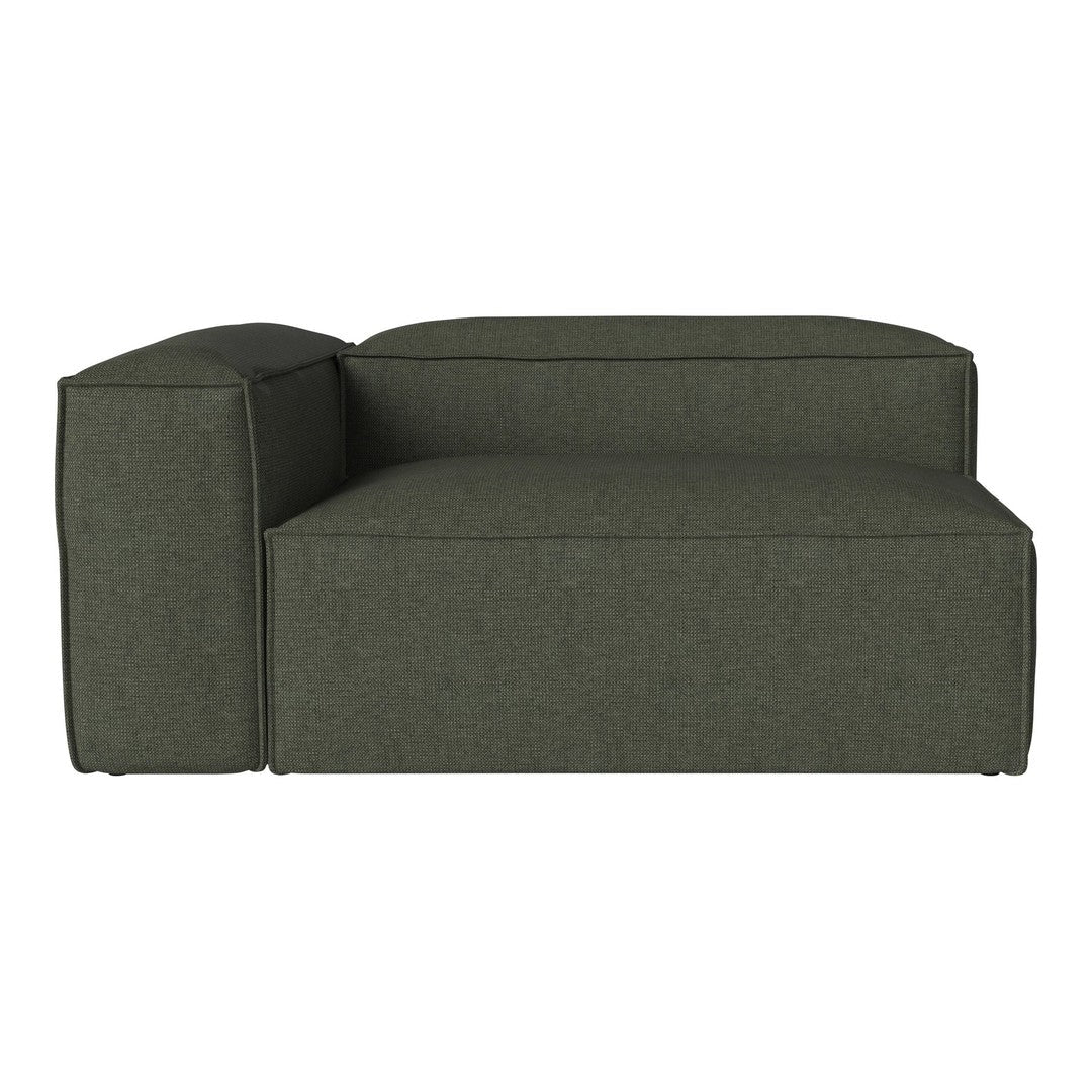 Dark green sectional sofa with a modern, minimalist design and soft, textured fabric. Ideal for contemporary interiors.