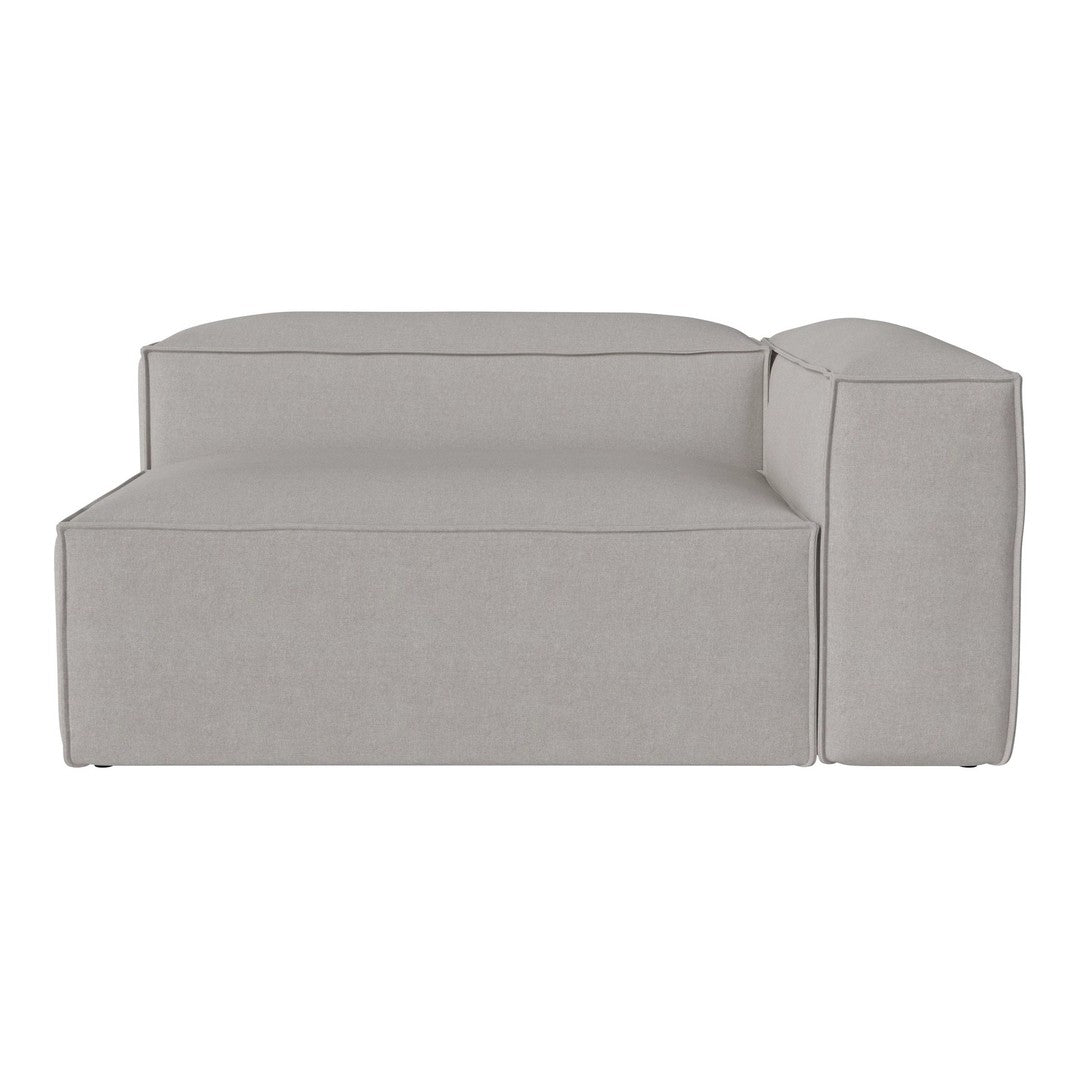 Light gray sectional sofa with a minimalist design and smooth fabric texture, perfect for modern interiors.
