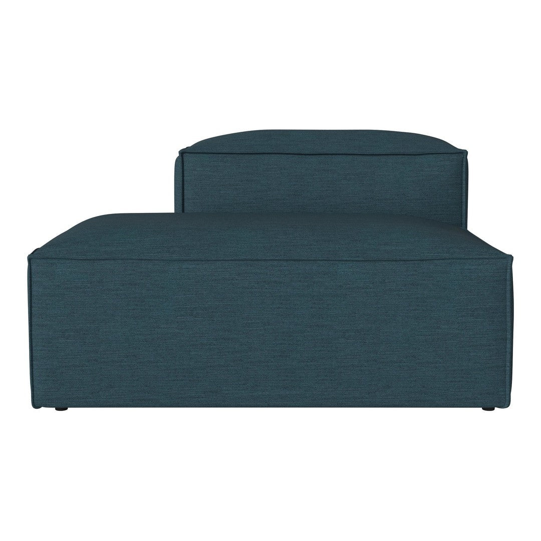 Teal fabric chaise lounge with a smooth texture and minimalist design, perfect for modern interiors.
