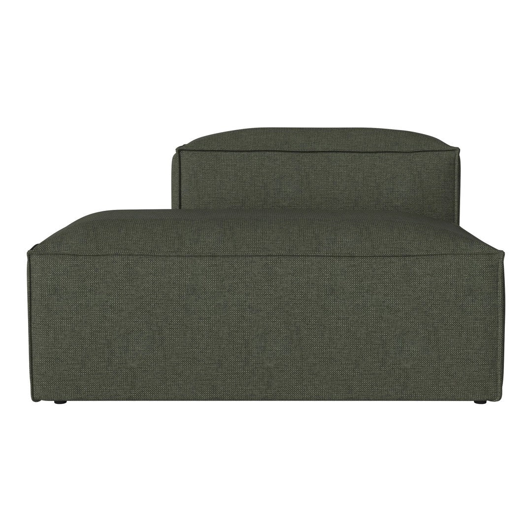 Olive green upholstered chair with a modern, minimalist design and subtle texture. Perfect for contemporary spaces.