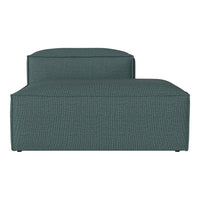 Teal upholstered chaise lounge with textured fabric and clean lines, perfect for modern decor.