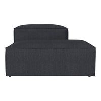 Contemporary dark gray fabric ottoman with smooth texture and minimalist design. Ideal for modern interiors.