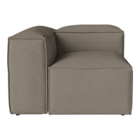 Taupe sectional sofa with a smooth, textured fabric, featuring a minimalist design and clean lines.